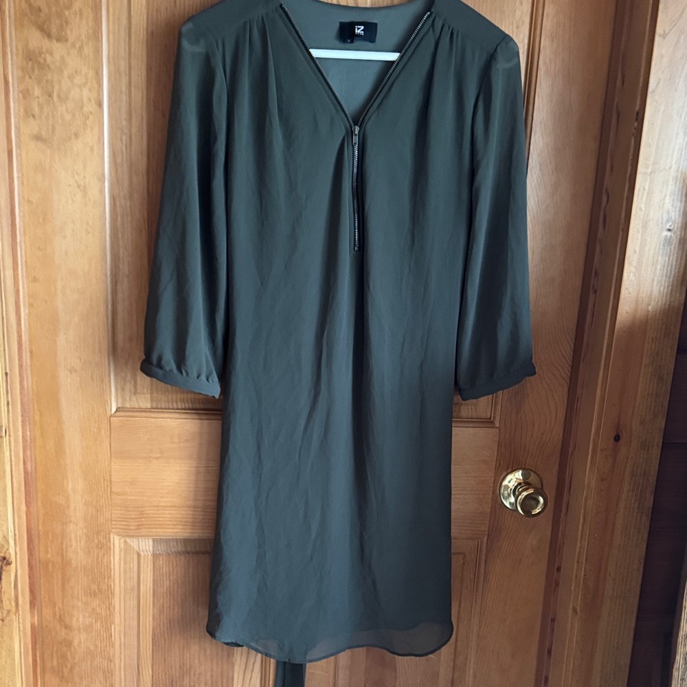 Iz Byer Olive Green Zip-Front Dress